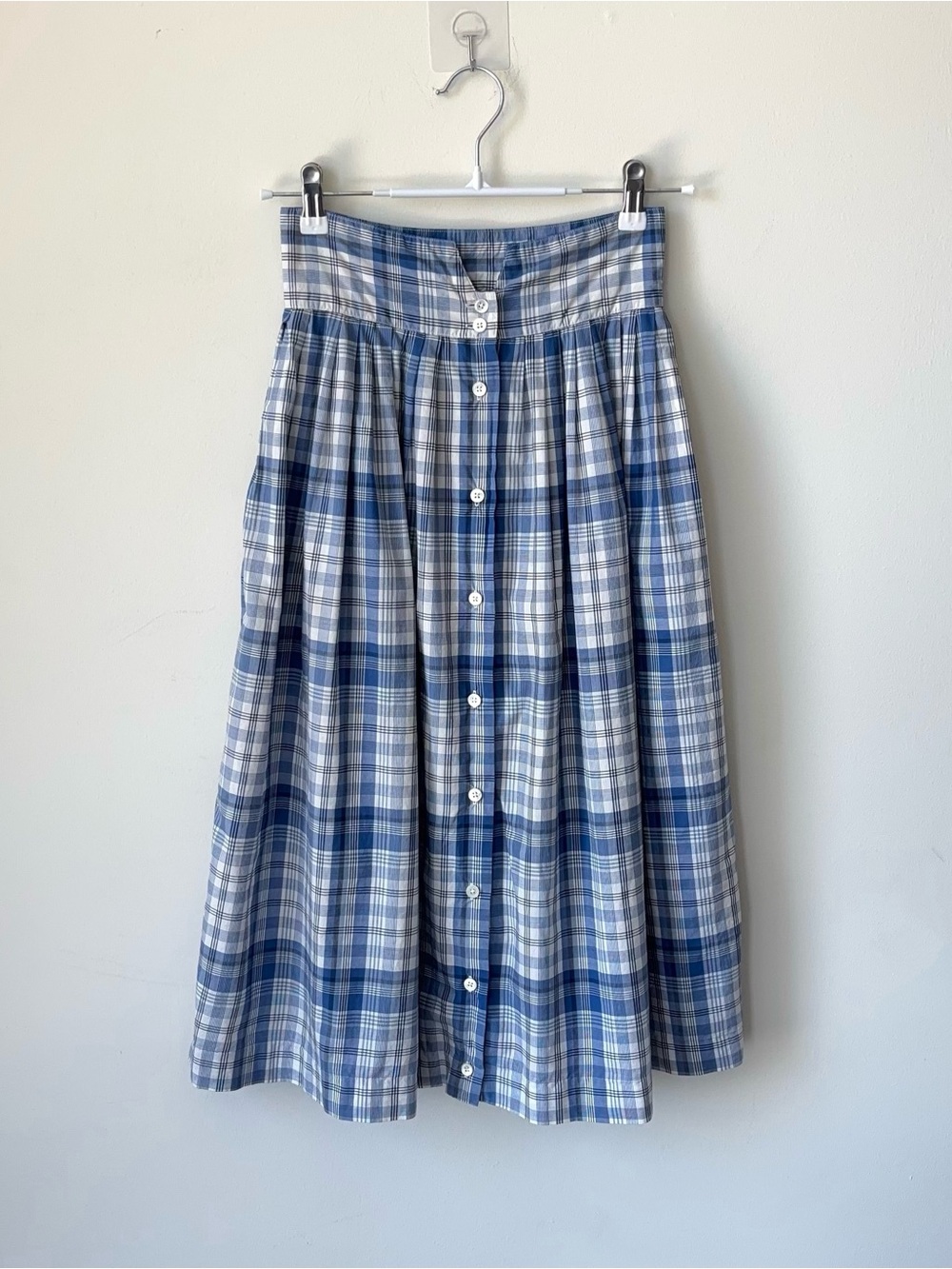 Vintage 80s Ralph Lauren Plaid Skirt Size 6 Button Front Cotton Blue Label - Picture 3 of 10